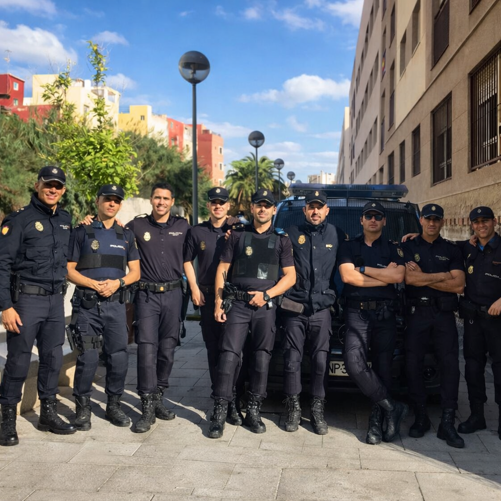 Integrantes del Subgrupo de Noche junto a un vehículo policial
