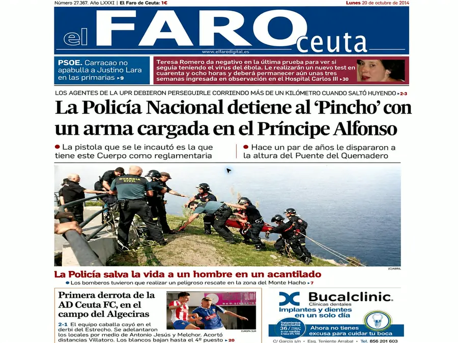 Recorte de prensa titulado «La detención del “Pincho”» publicado por El Faro de Ceuta.