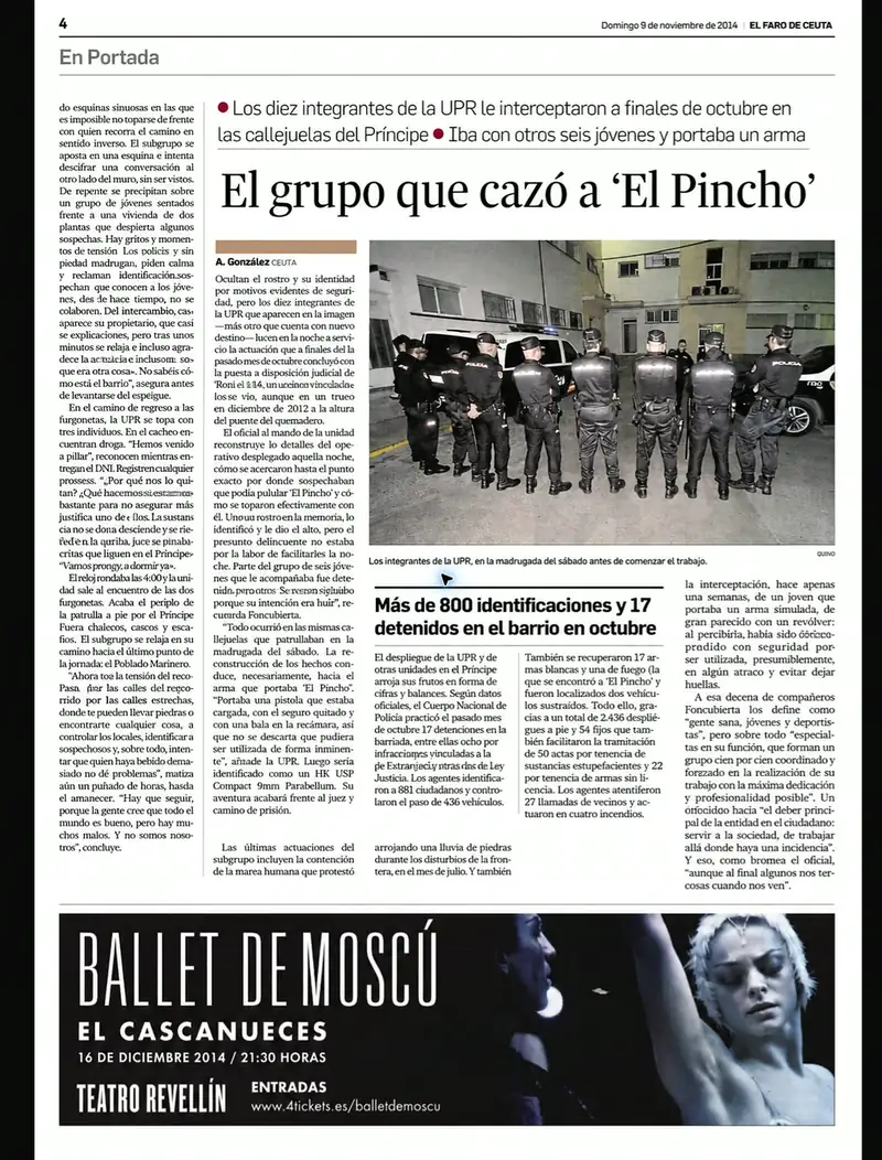 Recorte de prensa titulado «Cuando Ceuta duerme» publicado por El Faro de Ceuta.