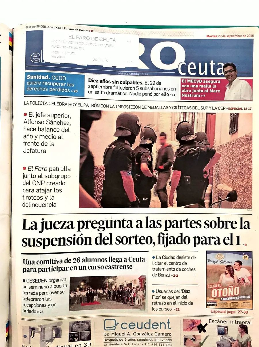 Recorte de prensa titulado «El Faro patrulla junto al subgrupo del CNP» publicado por El Faro de Ceuta.