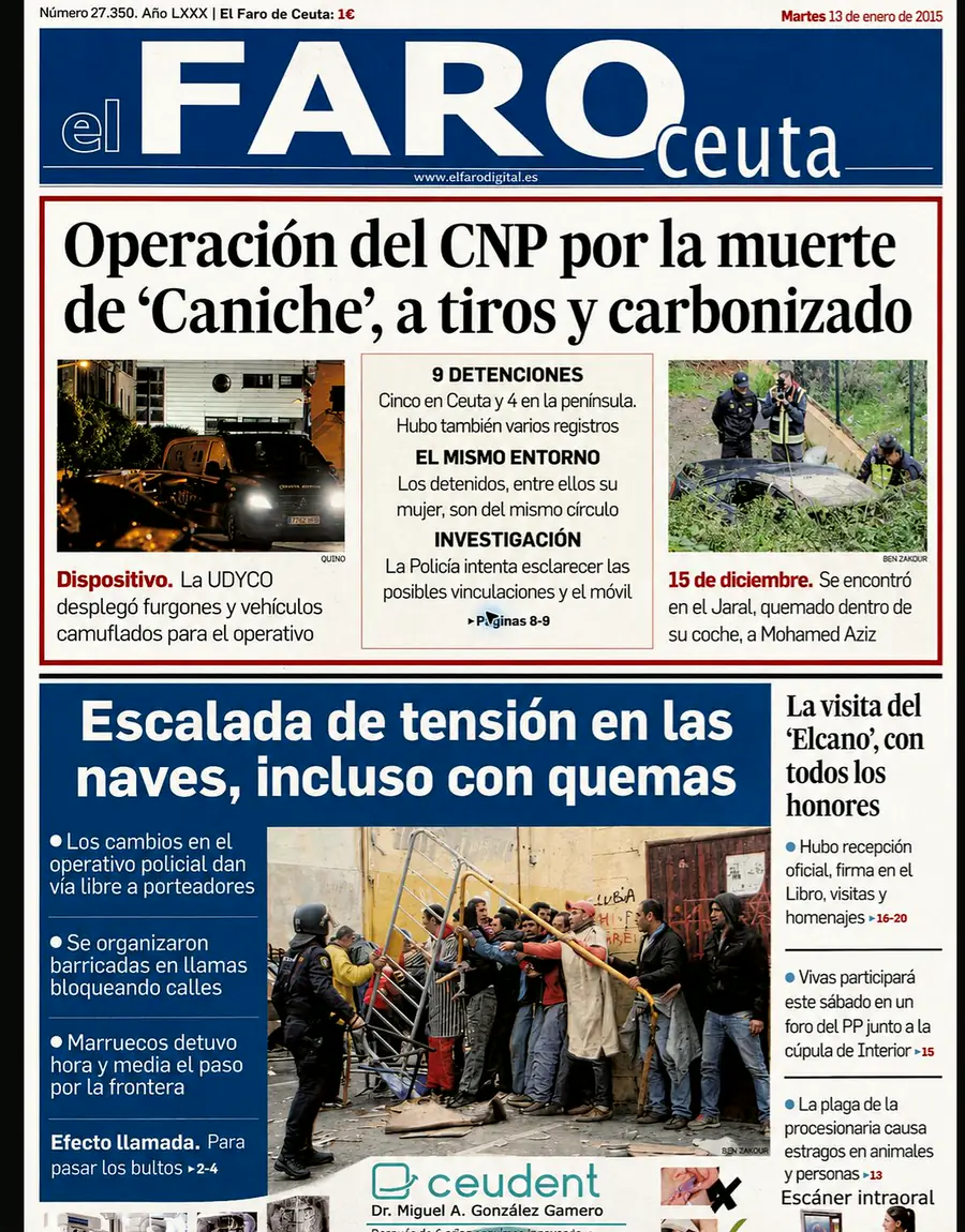 Recorte de prensa titulado «Cae la banda del Chakor» publicado por El Faro de Ceuta.
