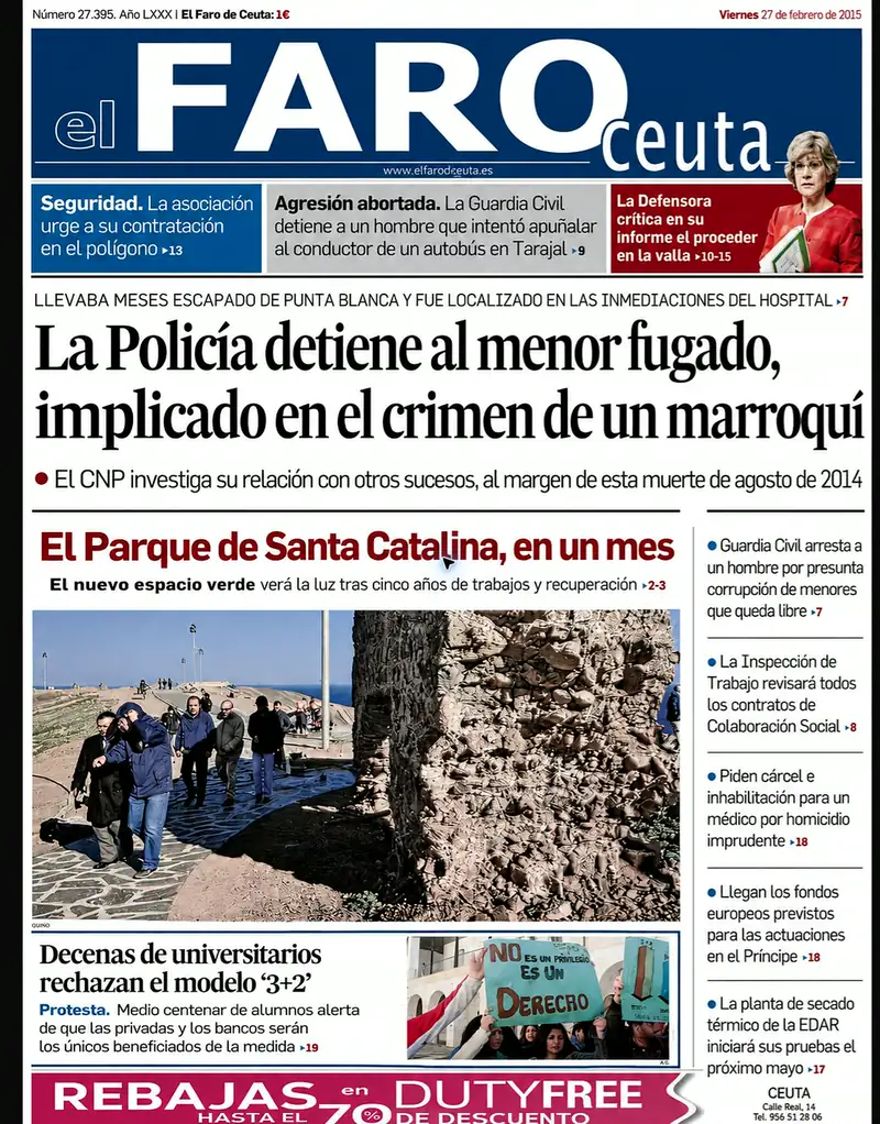 Recorte de prensa titulado «Detenido uno de los implicados en el crimen de Said» publicado por El Faro de Ceuta.