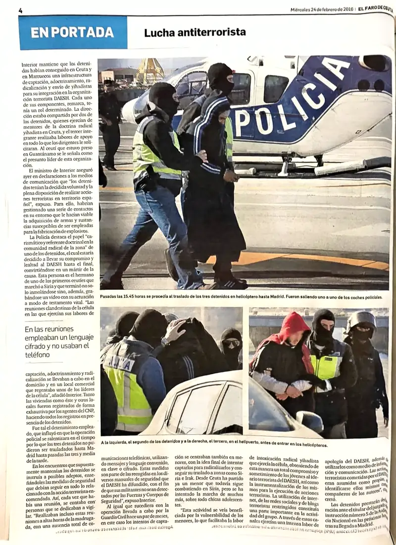 Recorte de prensa titulado «El error de los servicios de inteligencia» publicado por El Faro de Ceuta.