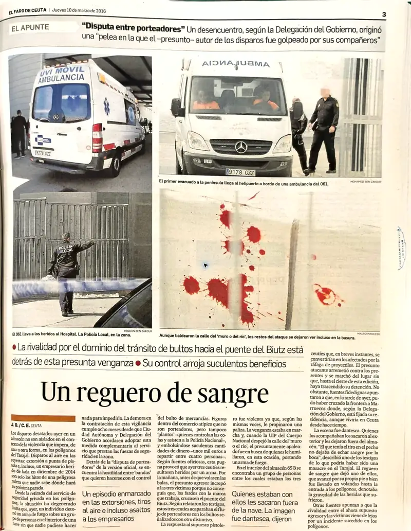 Recorte de prensa titulado «Disputa entre porteadores» publicado por El Faro de Ceuta.