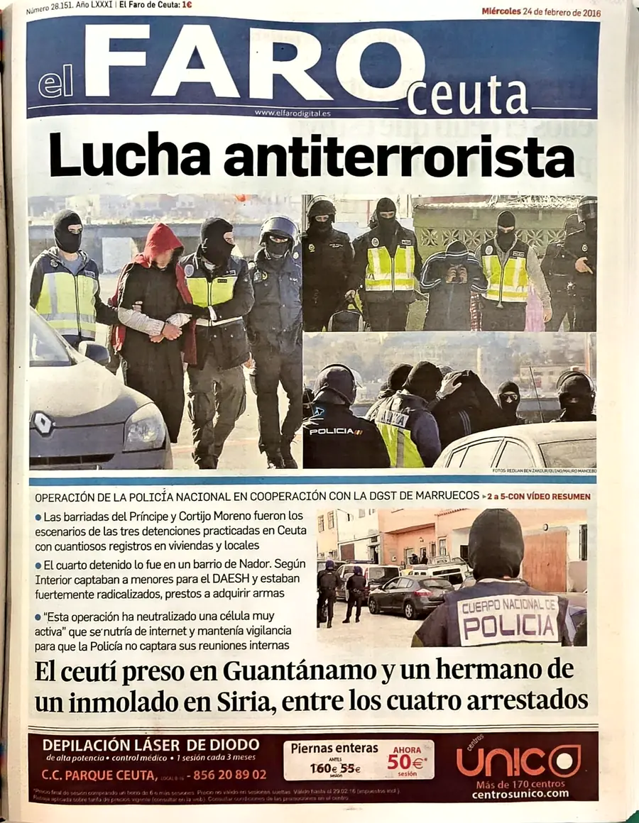 Recorte de prensa titulado «“Esta operación ha neutralizado una célula muy activa”» publicado por El Faro de Ceuta.