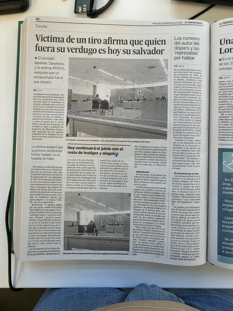 Recorte de prensa titulado «Traslado de detenidos a la Audiencia Nacional» publicado por El Faro de Ceuta.