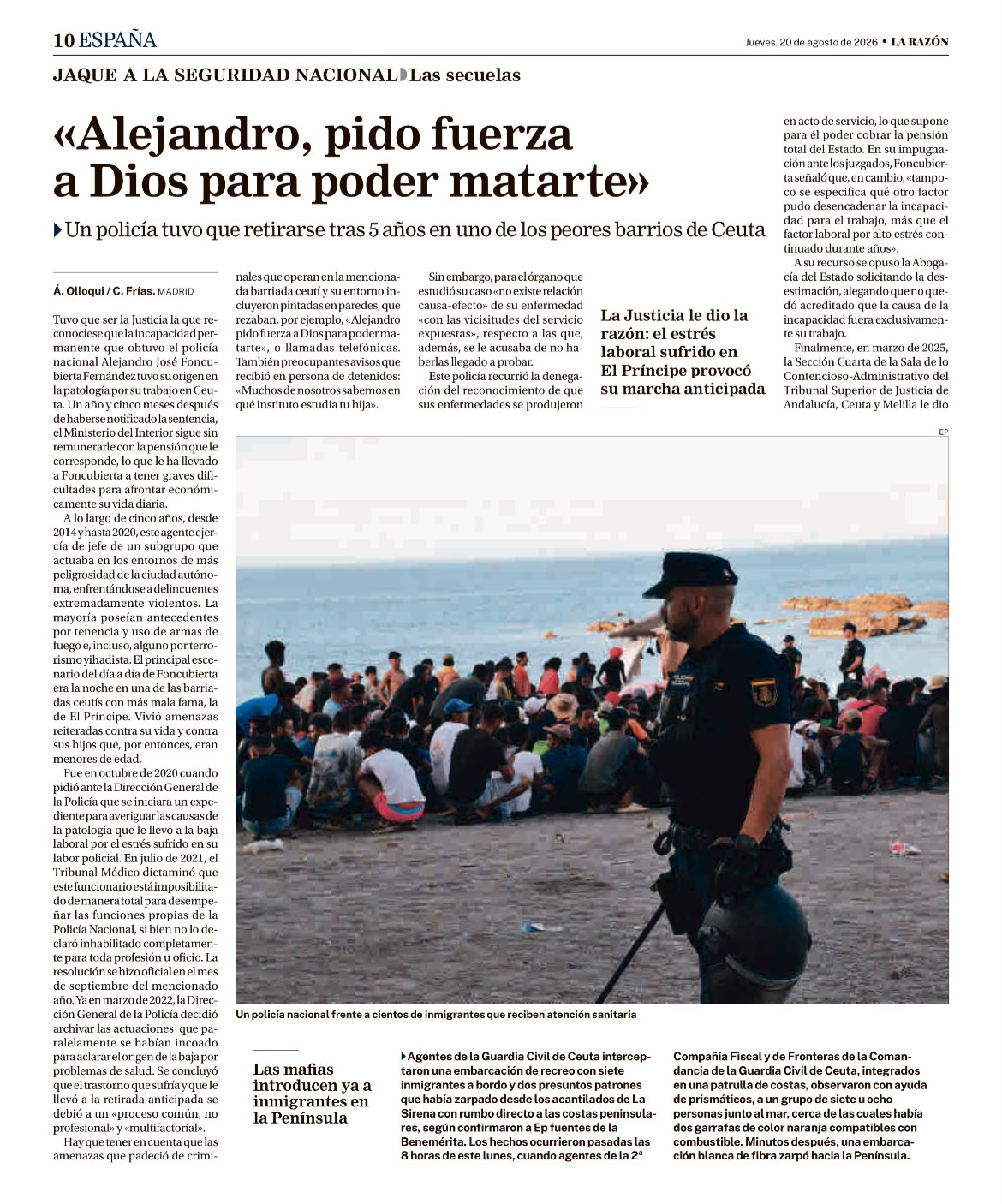 Página del periódico La Razón dedicada a la historia de Alejandro y el Subgrupo de Noche